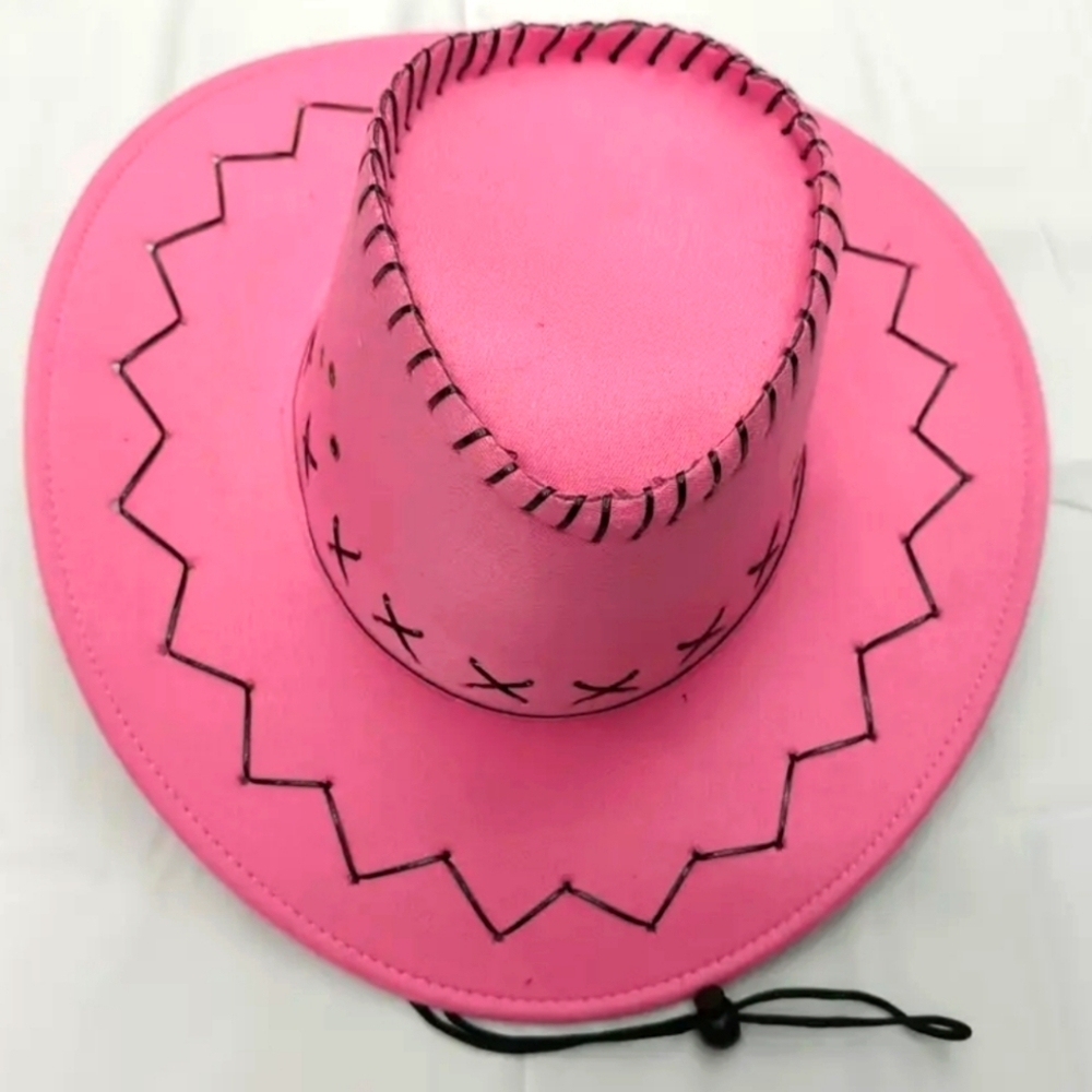 Pink Cowboy Hat with Black Stitching